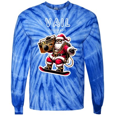 Vail Colorado Christmas Snowboard Santa Claus Gift Tie-Dye Long Sleeve Shirt