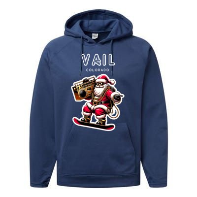 Vail Colorado Christmas Snowboard Santa Claus Gift Performance Fleece Hoodie