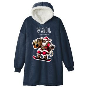 Vail Colorado Christmas Snowboard Santa Claus Gift Hooded Wearable Blanket