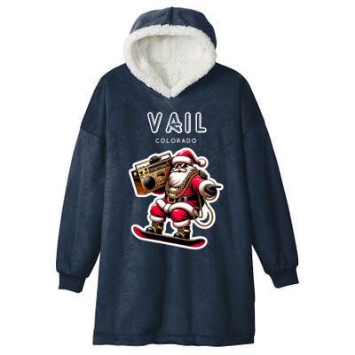 Vail Colorado Christmas Snowboard Santa Claus Gift Hooded Wearable Blanket