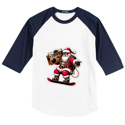 Vail Colorado Christmas Snowboard Santa Claus Gift Baseball Sleeve Shirt