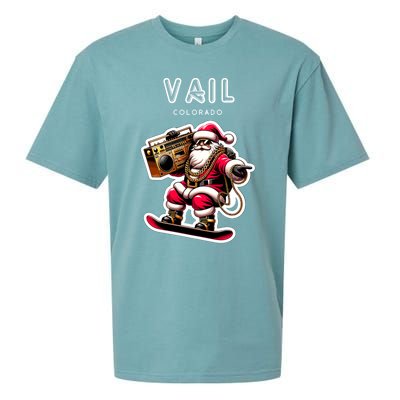 Vail Colorado Christmas Snowboard Santa Claus Gift Sueded Cloud Jersey T-Shirt