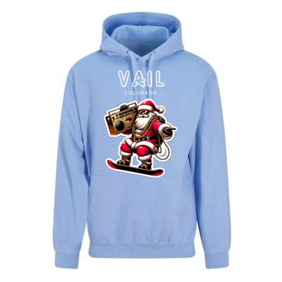 Vail Colorado Christmas Snowboard Santa Claus Gift Unisex Surf Hoodie