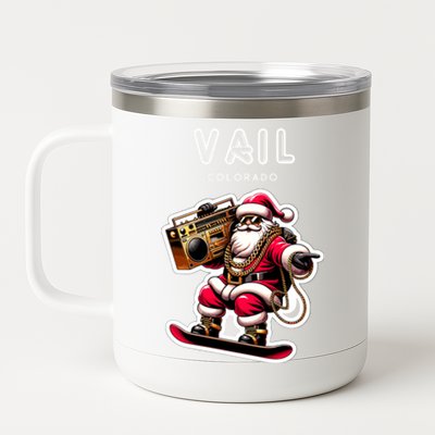 Vail Colorado Christmas Snowboard Santa Claus Gift 12 oz Stainless Steel Tumbler Cup