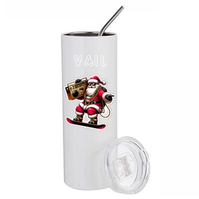 Vail Colorado Christmas Snowboard Santa Claus Gift Stainless Steel Tumbler