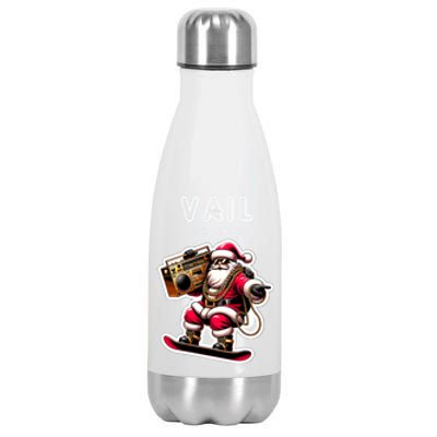 Vail Colorado Christmas Snowboard Santa Claus Gift Stainless Steel Insulated Water Bottle