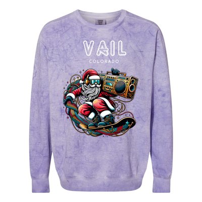 Vail Colorado Cool Snowboard Christmas Santa Cool Gift Colorblast Crewneck Sweatshirt