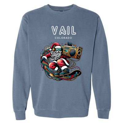 Vail Colorado Cool Snowboard Christmas Santa Cool Gift Garment-Dyed Sweatshirt