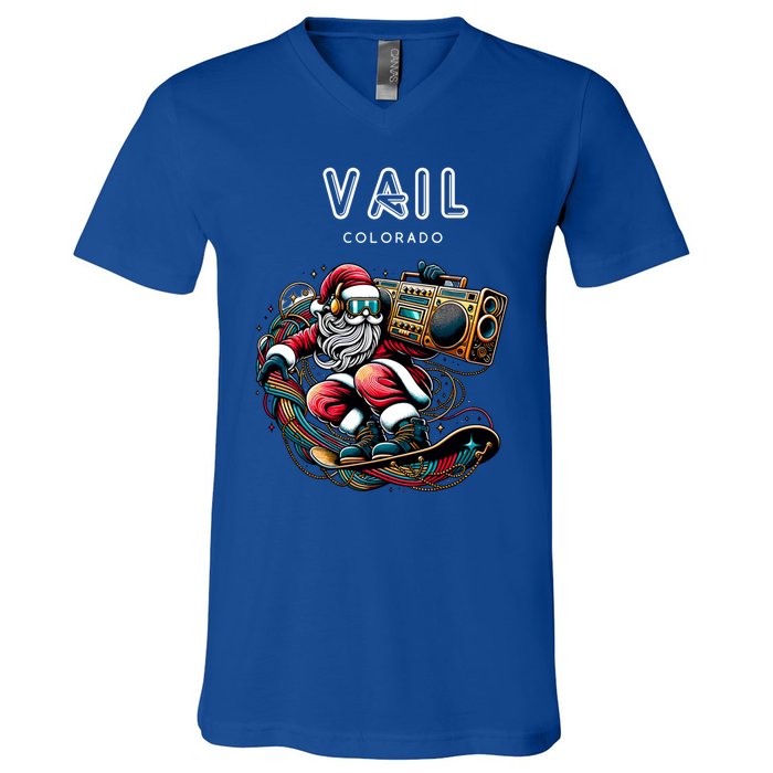 Vail Colorado Cool Snowboard Christmas Santa Cool Gift V-Neck T-Shirt