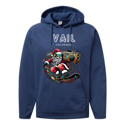 Vail Colorado Cool Snowboard Christmas Santa Cool Gift Performance Fleece Hoodie