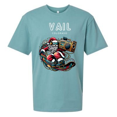 Vail Colorado Cool Snowboard Christmas Santa Cool Gift Sueded Cloud Jersey T-Shirt