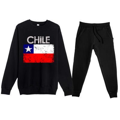 Vintage Chile Chilean Flag Pride Gift Great Gift Premium Crewneck Sweatsuit Set