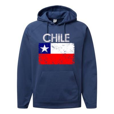 Vintage Chile Chilean Flag Pride Gift Great Gift Performance Fleece Hoodie