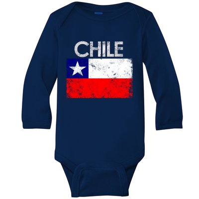 Vintage Chile Chilean Flag Pride Gift Great Gift Baby Long Sleeve Bodysuit