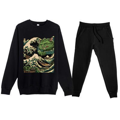 Vintage Catzilla Cat Terror Reigns Premium Crewneck Sweatsuit Set