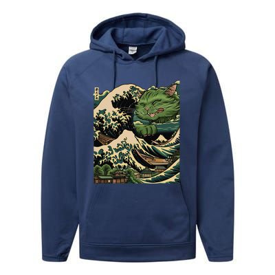 Vintage Catzilla Cat Terror Reigns Performance Fleece Hoodie