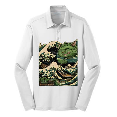 Vintage Catzilla Cat Terror Reigns Silk Touch Performance Long Sleeve Polo