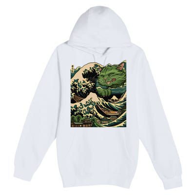 Vintage Catzilla Cat Terror Reigns Premium Pullover Hoodie