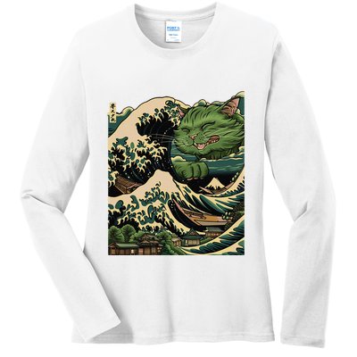Vintage Catzilla Cat Terror Reigns Ladies Long Sleeve Shirt