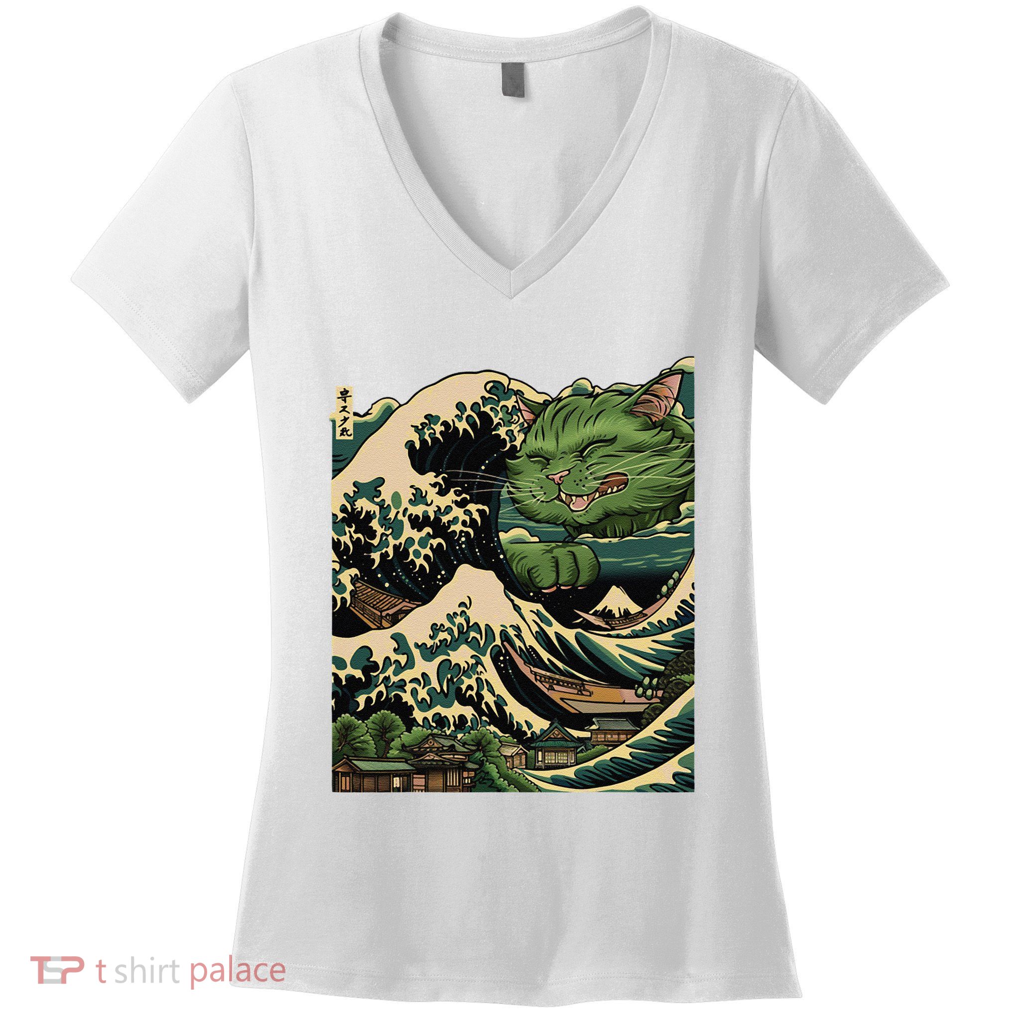 Vintage Catzilla Cat Terror Reigns Women's V-Neck T-Shirt