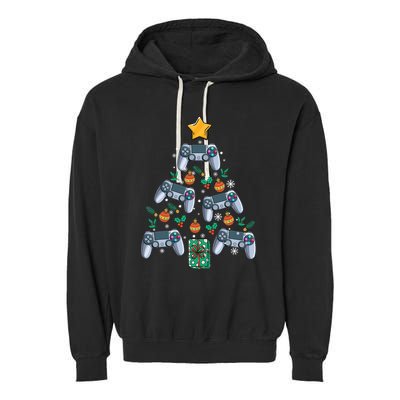 Video Controller Christmas Tree Funny Video Gamer Xmas Gift Garment-Dyed Fleece Hoodie