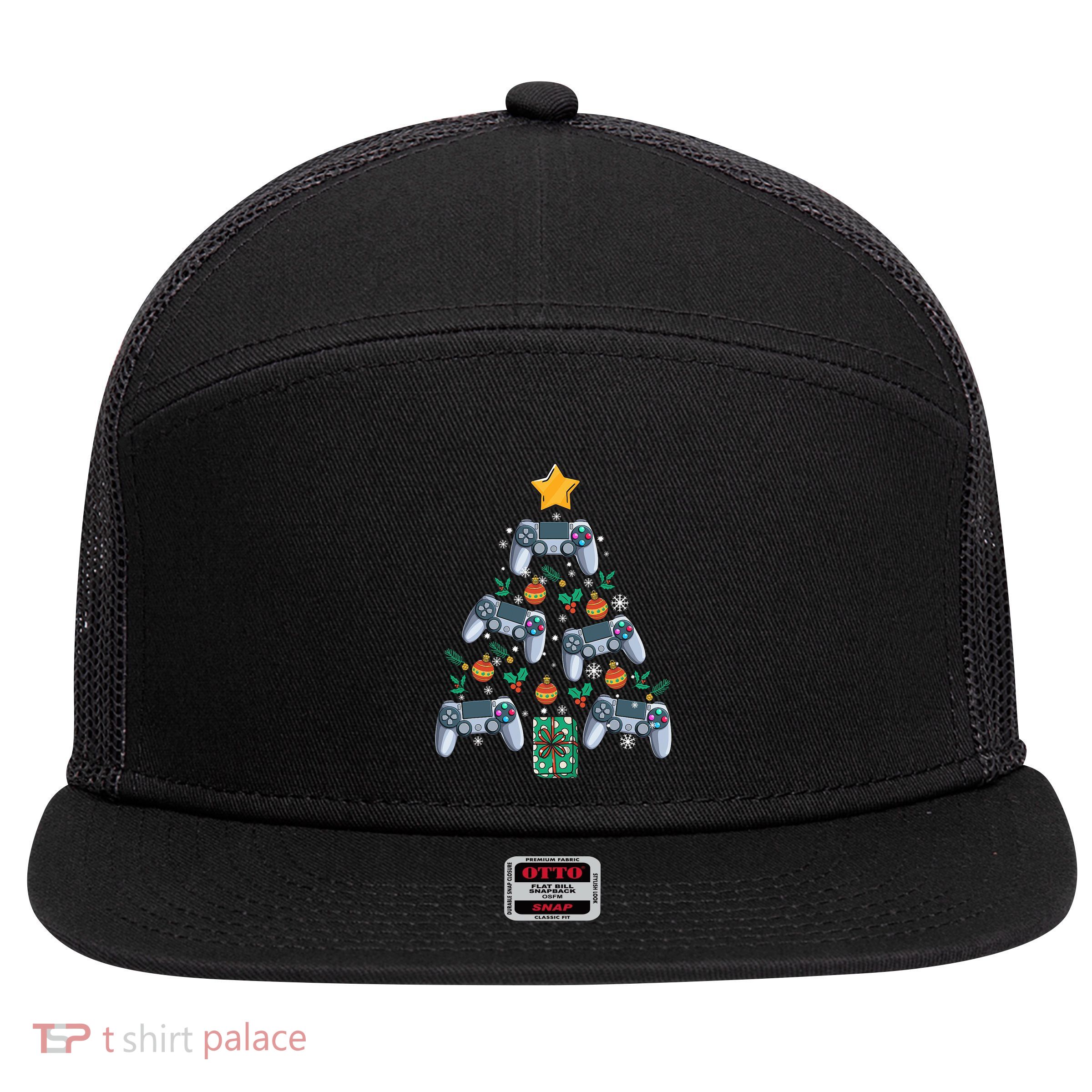 Video Controller Christmas Tree Funny Video Gamer Xmas Gift 7 Panel Mesh Trucker Snapback Hat
