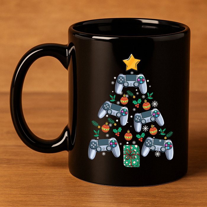 Video Controller Christmas Tree Funny Video Gamer Xmas Gift 11oz C Handle Ceramic Mug