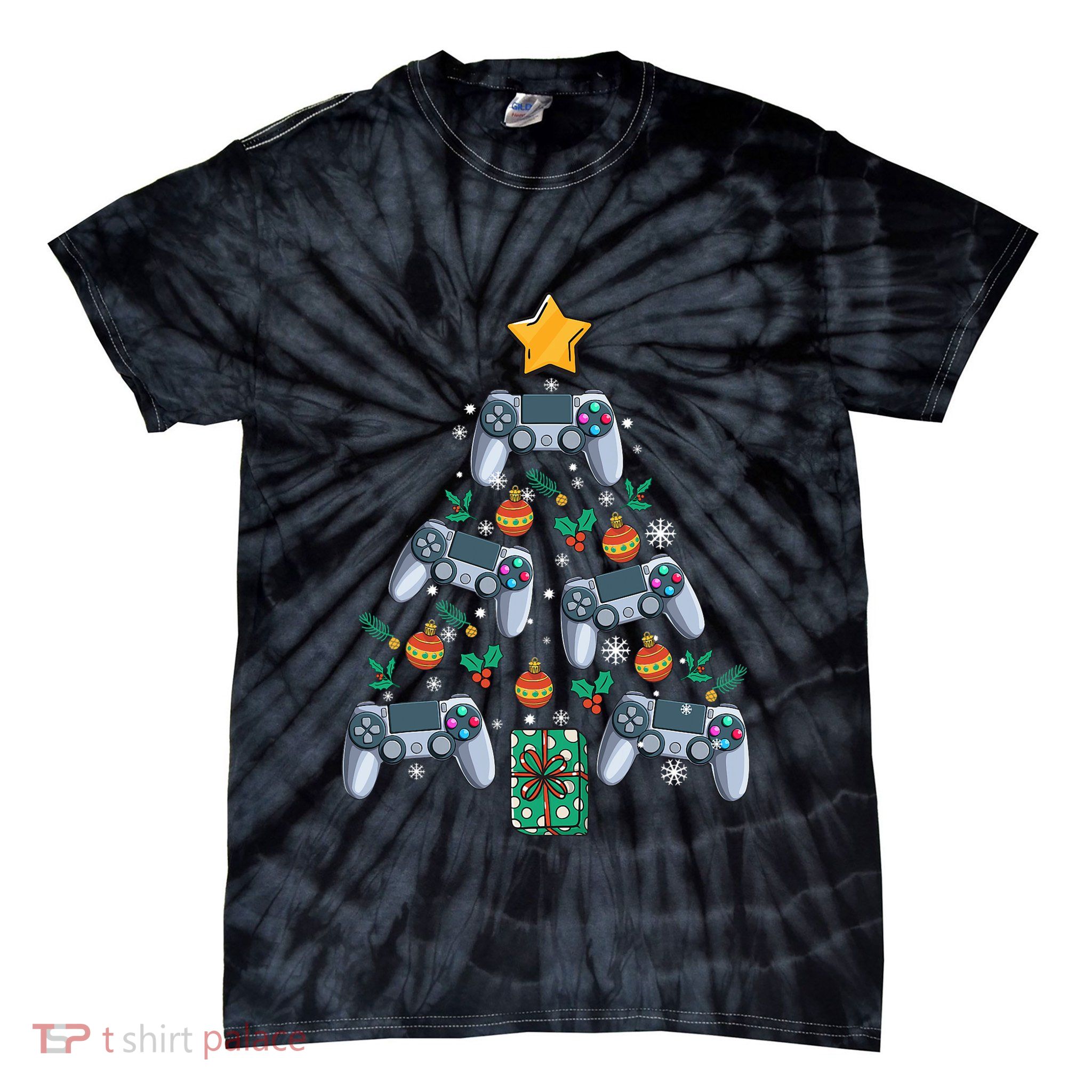 Video Controller Christmas Tree Funny Video Gamer Xmas Gift Tie-Dye T-Shirt
