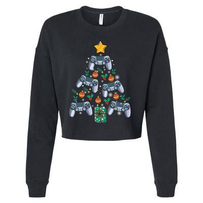 Video Controller Christmas Tree Funny Video Gamer Xmas Gift Cropped Pullover Crew