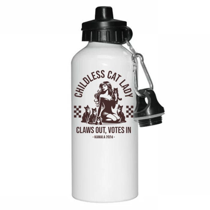 Vintage Childless Cat Lady Claws Out Votes In Harris 2024 Aluminum Water Bottle