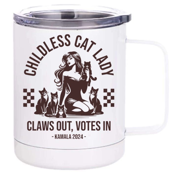 Vintage Childless Cat Lady Claws Out Votes In Harris 2024 12 oz Stainless Steel Tumbler Cup