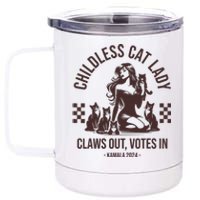 Vintage Childless Cat Lady Claws Out Votes In Harris 2024 12 oz Stainless Steel Tumbler Cup