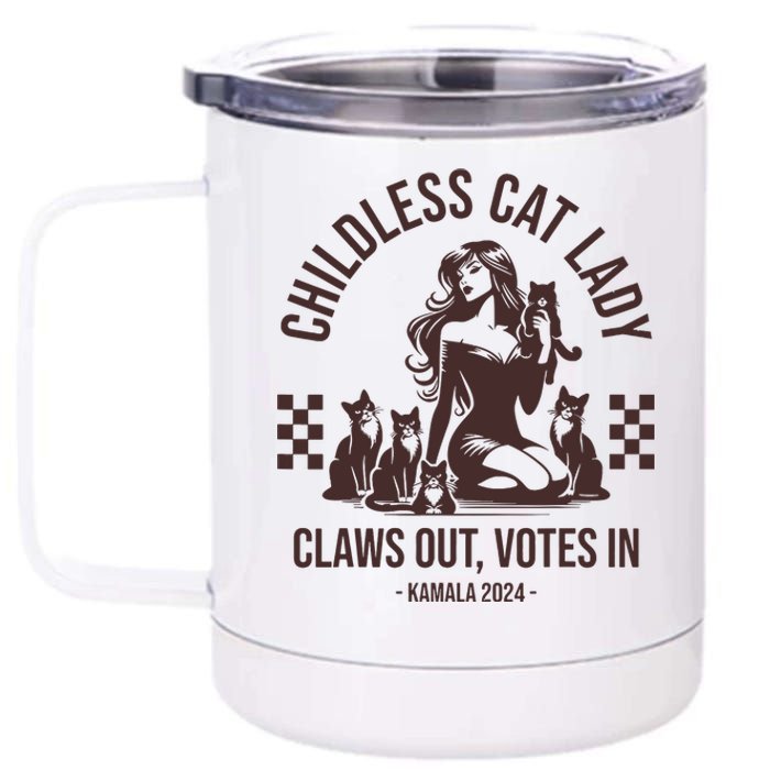 Vintage Childless Cat Lady Claws Out Votes In Harris 2024 12 oz Stainless Steel Tumbler Cup