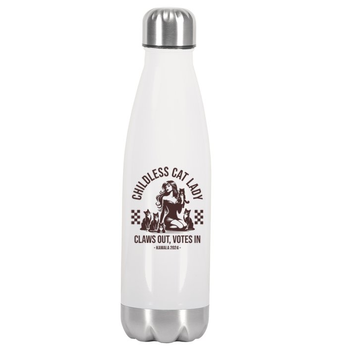 Vintage Childless Cat Lady Claws Out Votes In Harris 2024 Stainless Steel Insulated Water Bottle