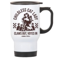 Vintage Childless Cat Lady Claws Out Votes In Harris 2024 Stainless Steel Travel Mug