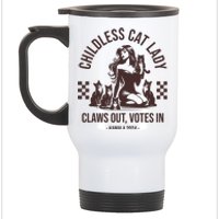 Vintage Childless Cat Lady Claws Out Votes In Harris 2024 Stainless Steel Travel Mug