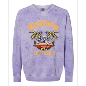 Ventura California Classic Skeleton Surfer Colorblast Crewneck Sweatshirt