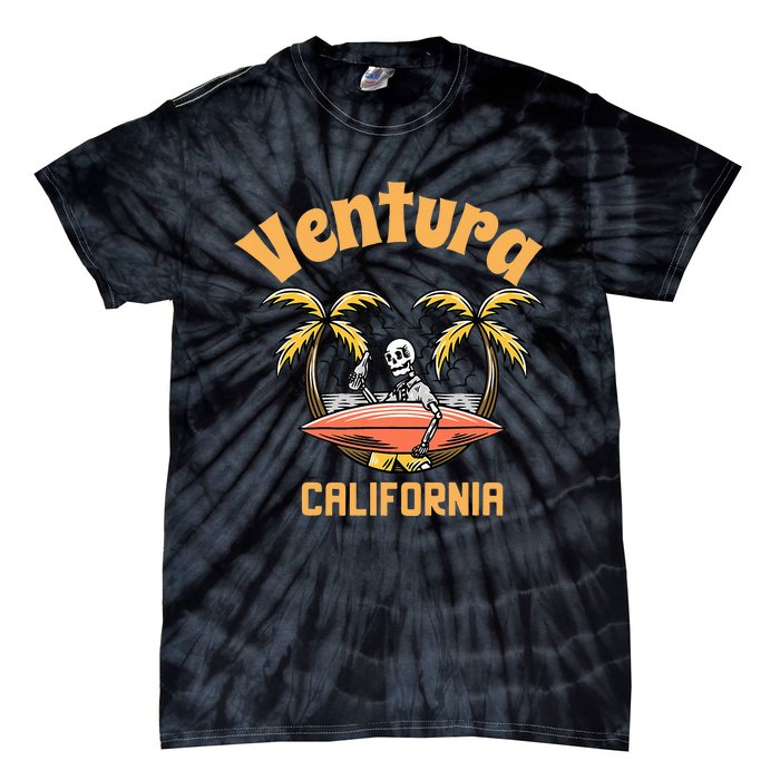 Ventura California Classic Skeleton Surfer Tie-Dye T-Shirt