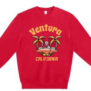 Ventura California Classic Skeleton Surfer Premium Crewneck Sweatshirt