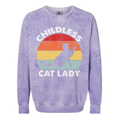 Vintage Childless Cat Lady Gift Colorblast Crewneck Sweatshirt