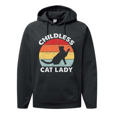 Vintage Childless Cat Lady Gift Performance Fleece Hoodie