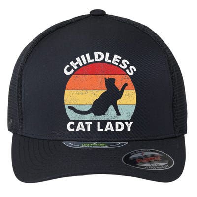 Vintage Childless Cat Lady Gift Flexfit Unipanel Trucker Cap