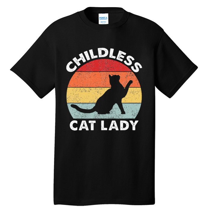 Vintage Childless Cat Lady Gift Tall T-Shirt