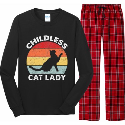 Vintage Childless Cat Lady Gift Long Sleeve Pajama Set