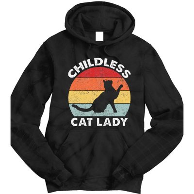 Vintage Childless Cat Lady Gift Tie Dye Hoodie