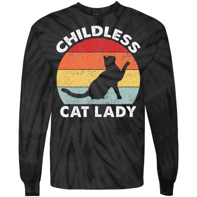 Vintage Childless Cat Lady Gift Tie-Dye Long Sleeve Shirt