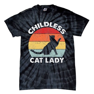 Vintage Childless Cat Lady Gift Tie-Dye T-Shirt