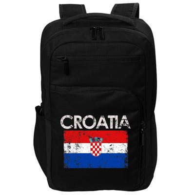Vintage Croatia Croatian Flag Pride Gift Impact Tech Backpack