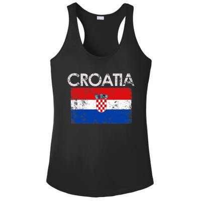 Vintage Croatia Croatian Flag Pride Gift Ladies PosiCharge Competitor Racerback Tank