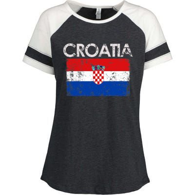 Vintage Croatia Croatian Flag Pride Gift Enza Ladies Jersey Colorblock Tee